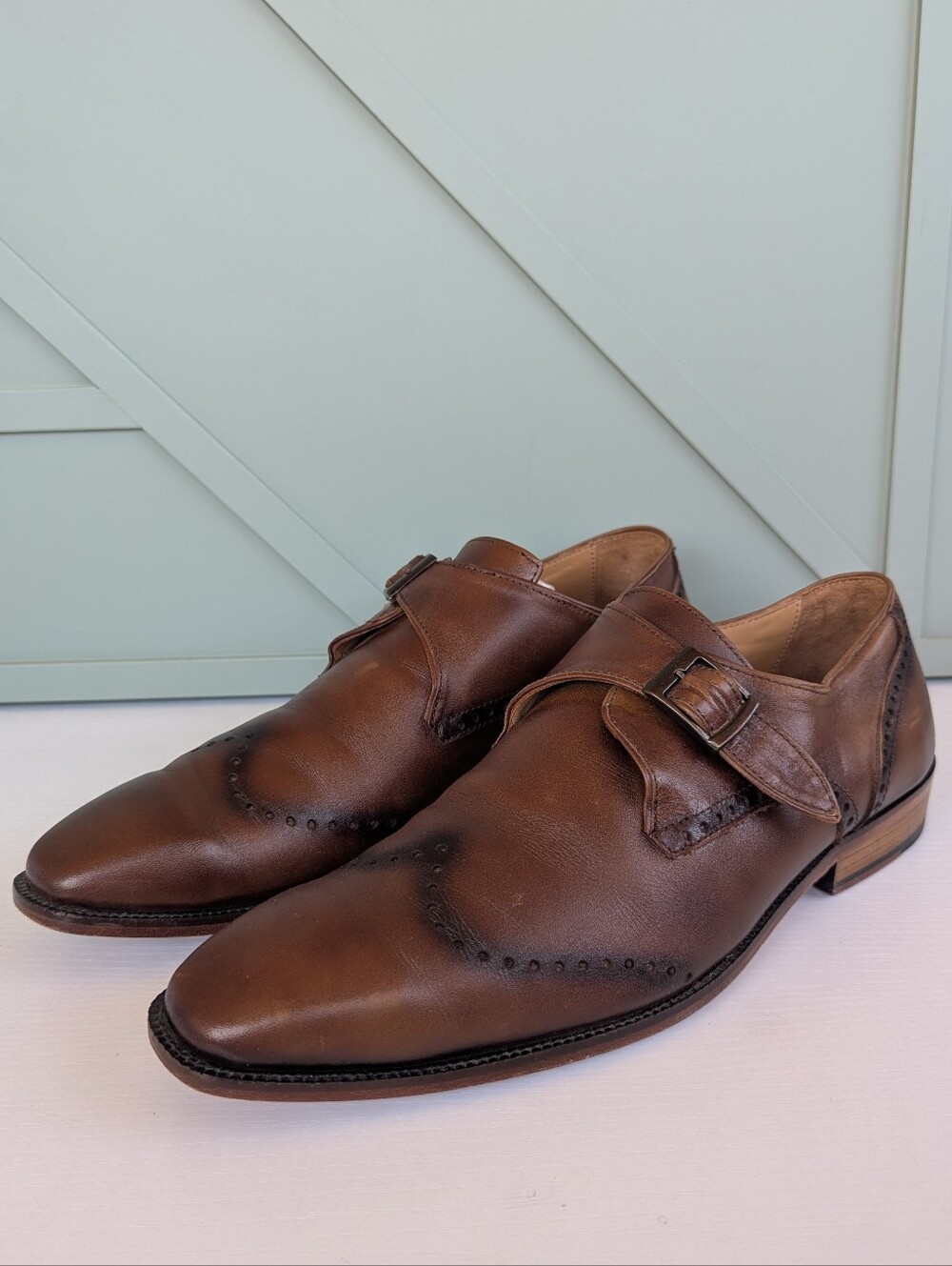 Men's Brown Leather Single Monk Strap Dress Shoes
